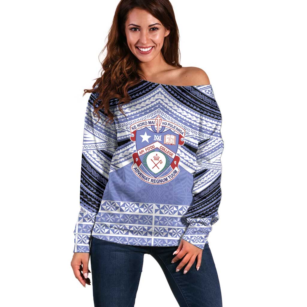 Personalised Tonga Apifoou College Off Shoulder Sweater Polynesian Ngatu Tribal