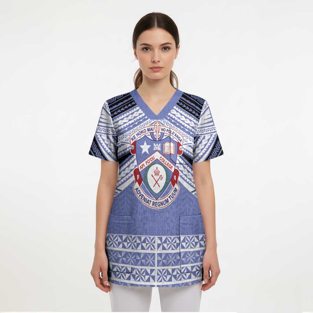 Personalised Tonga Apifoou College Scrub Top Polynesian Ngatu Tribal - Polynesian Pride
