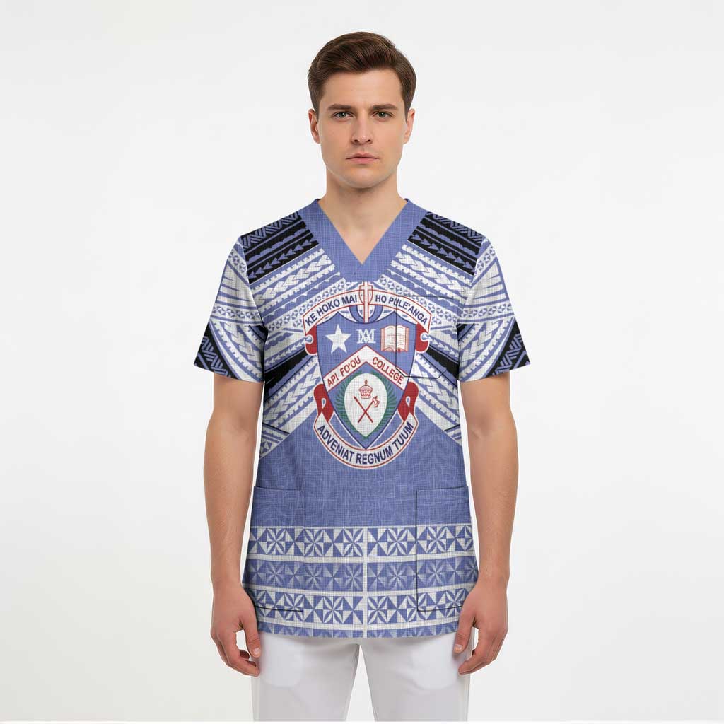 Personalised Tonga Apifoou College Scrub Top Polynesian Ngatu Tribal - Polynesian Pride