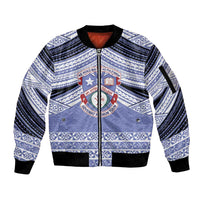Personalised Tonga Apifoou College Sleeve Zip Bomber Jacket Polynesian Ngatu Tribal