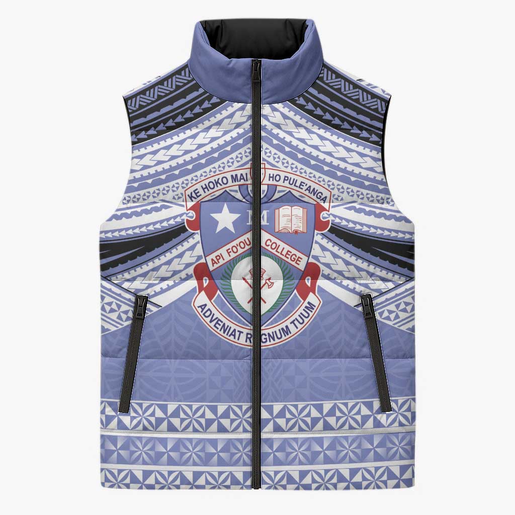 Personalised Tonga Apifoou College Sleeveless Puffer Jacket Polynesian Ngatu Tribal - Polynesian Pride