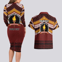 Personalised Tonga Beulah College Couples Matching Long Sleeve Bodycon Dress and Hawaiian Shirt Polynesian Ngatu Tribal LT9 - Polynesian Pride