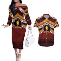 Personalised Tonga Beulah College Couples Matching Off The Shoulder Long Sleeve Dress and Hawaiian Shirt Polynesian Ngatu Tribal LT9 Red - Polynesian Pride