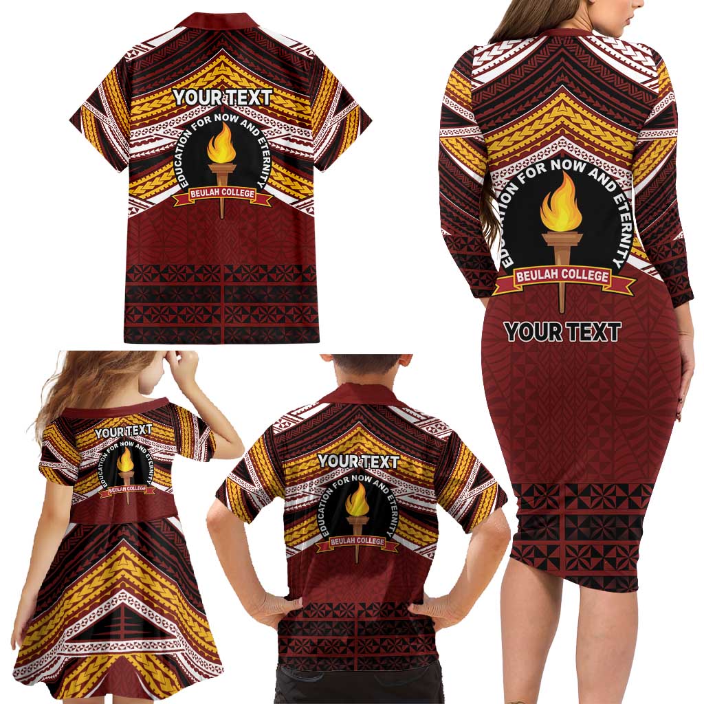 Personalised Tonga Beulah College Family Matching Long Sleeve Bodycon Dress and Hawaiian Shirt Polynesian Ngatu Tribal LT9 - Polynesian Pride