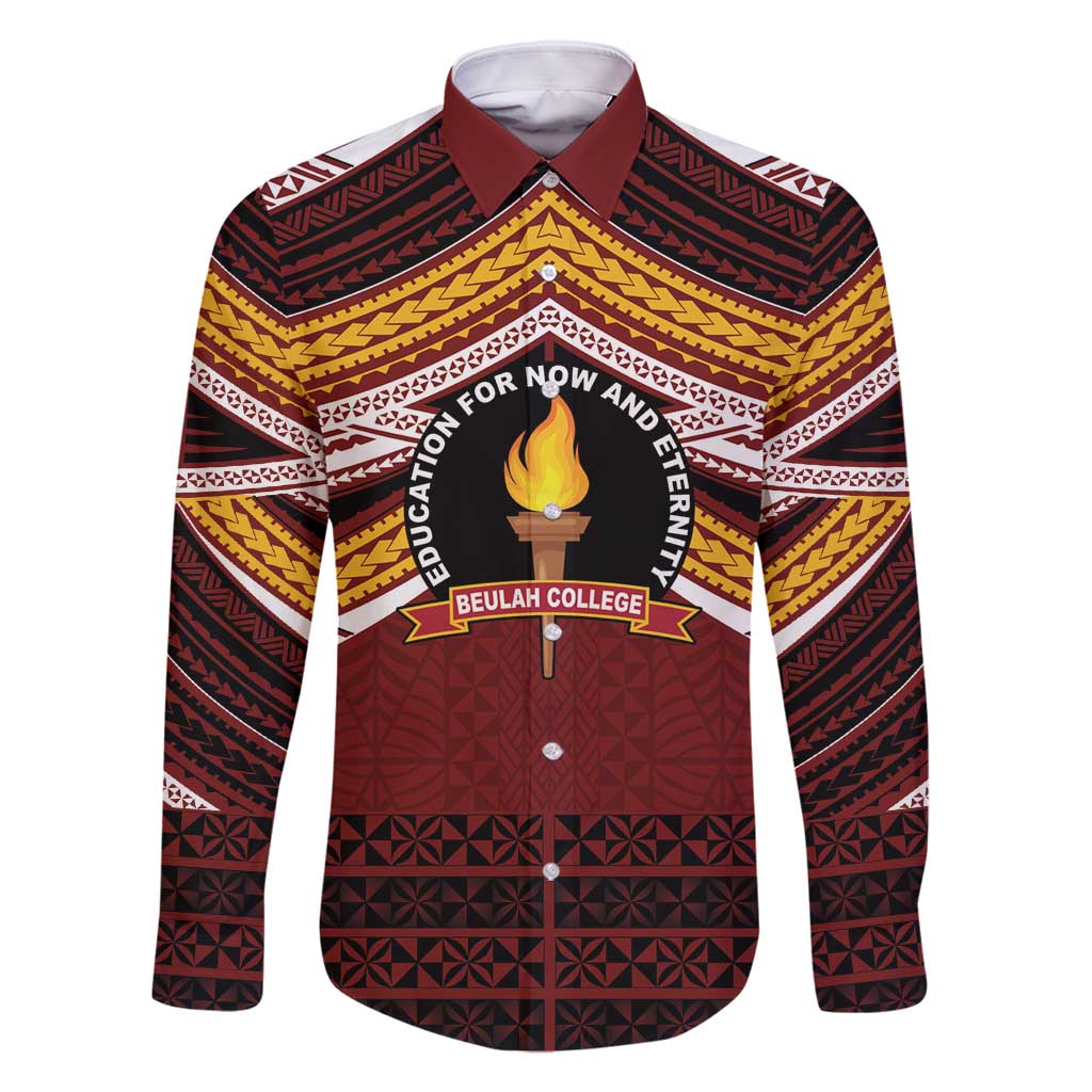 Personalised Tonga Beulah College Family Matching Long Sleeve Bodycon Dress and Hawaiian Shirt Polynesian Ngatu Tribal LT9 Dad's Shirt - Long Sleeve Red - Polynesian Pride