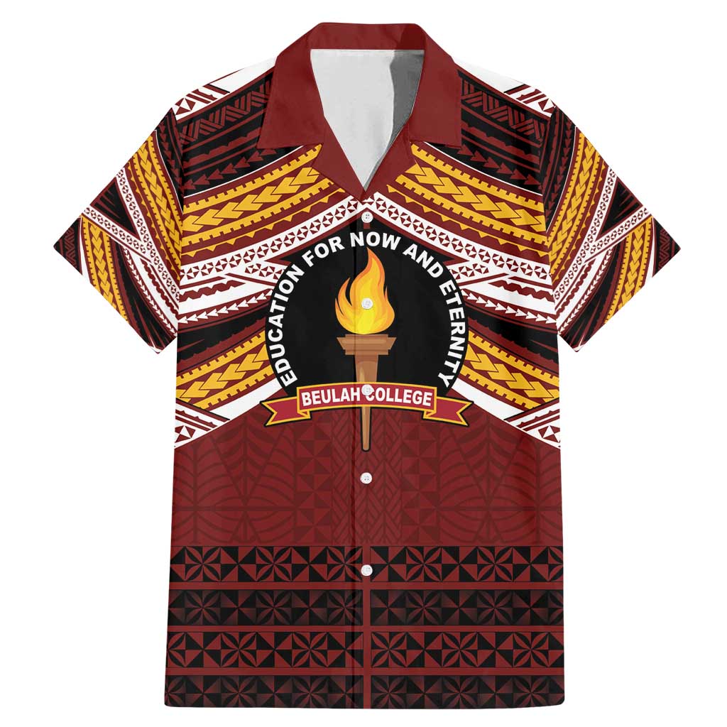 Personalised Tonga Beulah College Family Matching Mermaid Dress and Hawaiian Shirt Polynesian Ngatu Tribal LT9 Dad's Shirt - Short Sleeve Red - Polynesian Pride