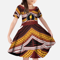 Personalised Tonga Beulah College Family Matching Off The Shoulder Long Sleeve Dress and Hawaiian Shirt Polynesian Ngatu Tribal LT9 Daughter's Dress Red - Polynesian Pride