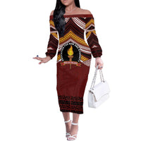 Personalised Tonga Beulah College Family Matching Off The Shoulder Long Sleeve Dress and Hawaiian Shirt Polynesian Ngatu Tribal LT9 Mom's Dress Red - Polynesian Pride