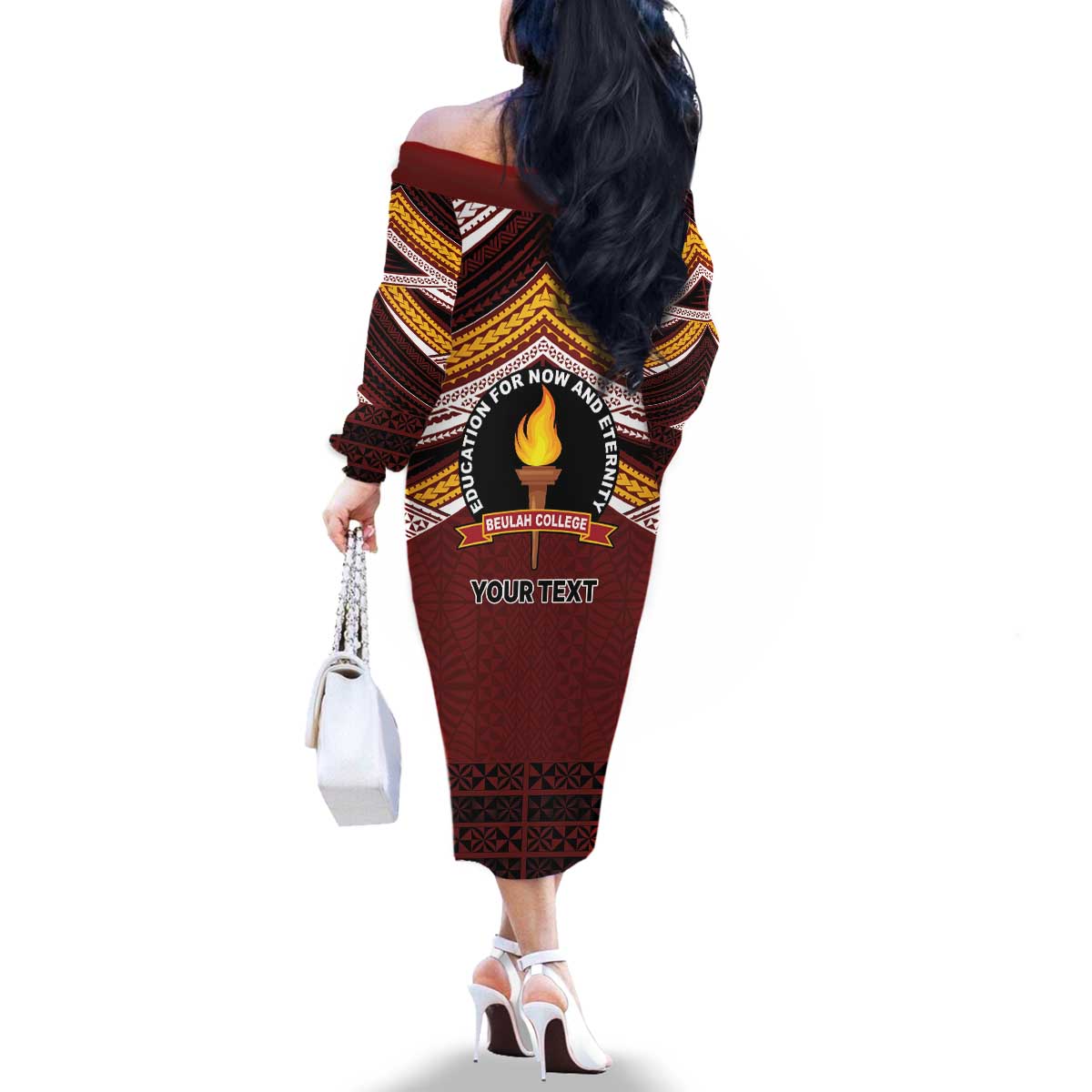 Personalised Tonga Beulah College Family Matching Off The Shoulder Long Sleeve Dress and Hawaiian Shirt Polynesian Ngatu Tribal LT9 - Polynesian Pride