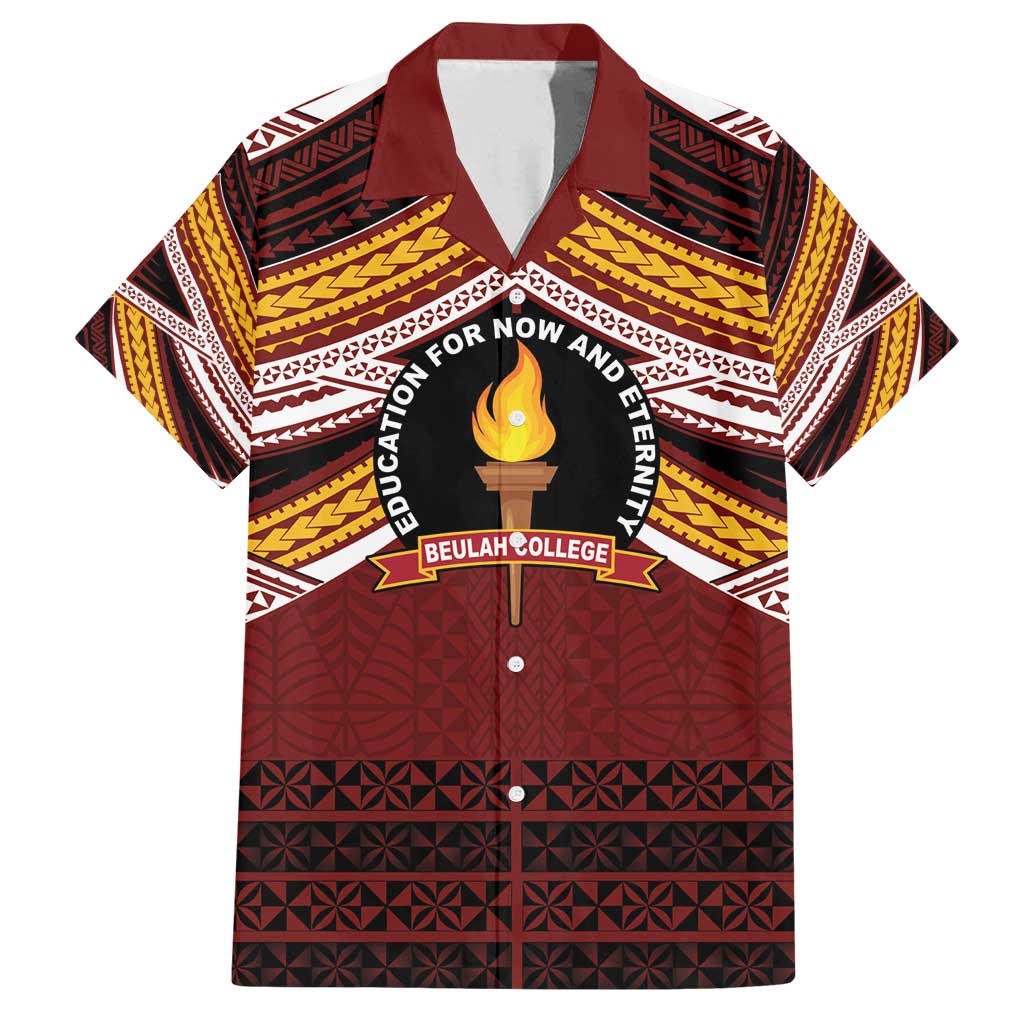 Personalised Tonga Beulah College Family Matching Off Shoulder Maxi Dress and Hawaiian Shirt Polynesian Ngatu Tribal LT9 Dad's Shirt - Short Sleeve Red - Polynesian Pride