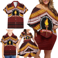 Personalised Tonga Beulah College Family Matching Off Shoulder Short Dress and Hawaiian Shirt Polynesian Ngatu Tribal LT9 - Polynesian Pride