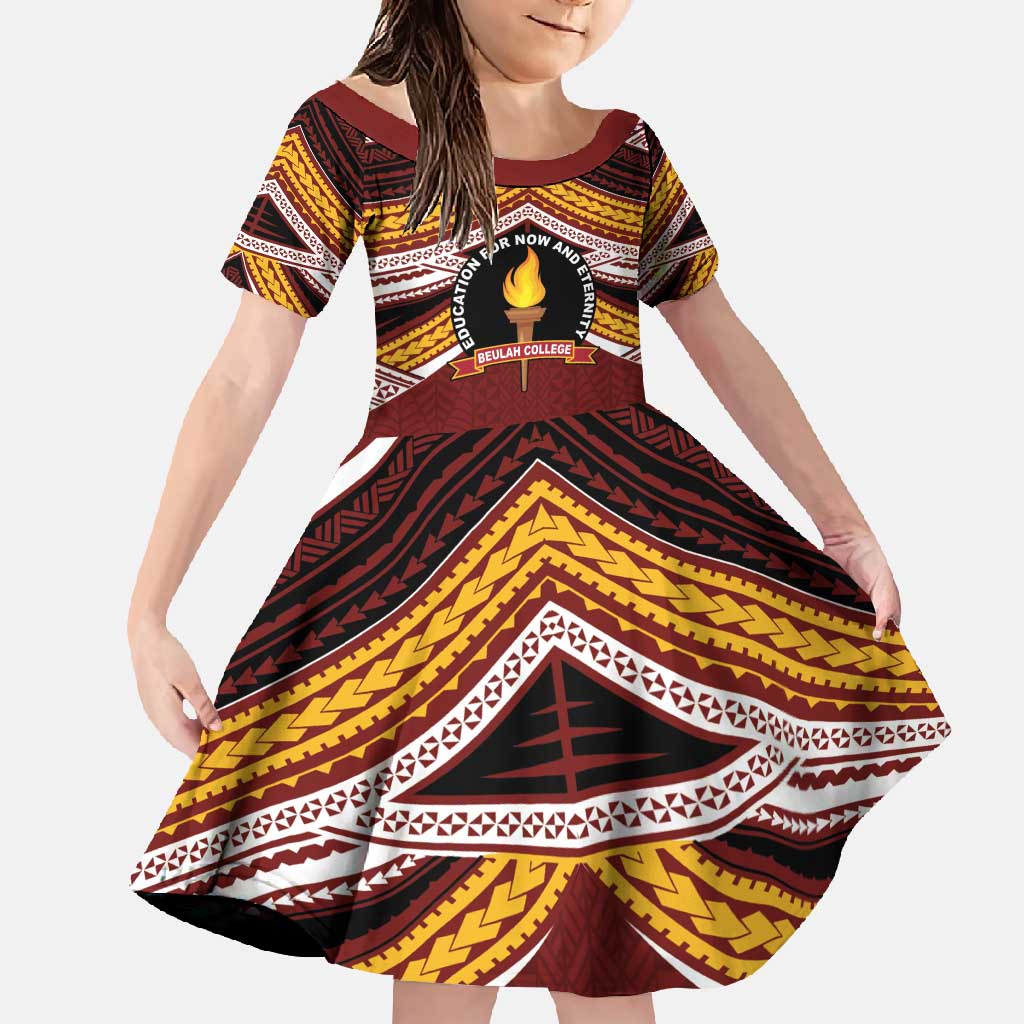 Personalised Tonga Beulah College Family Matching Short Sleeve Bodycon Dress and Hawaiian Shirt Polynesian Ngatu Tribal LT9 Daughter's Dress Red - Polynesian Pride