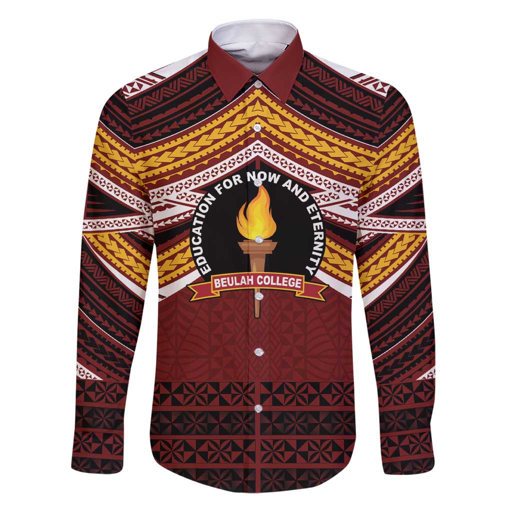 Personalised Tonga Beulah College Family Matching Short Sleeve Bodycon Dress and Hawaiian Shirt Polynesian Ngatu Tribal LT9 Dad's Shirt - Long Sleeve Red - Polynesian Pride