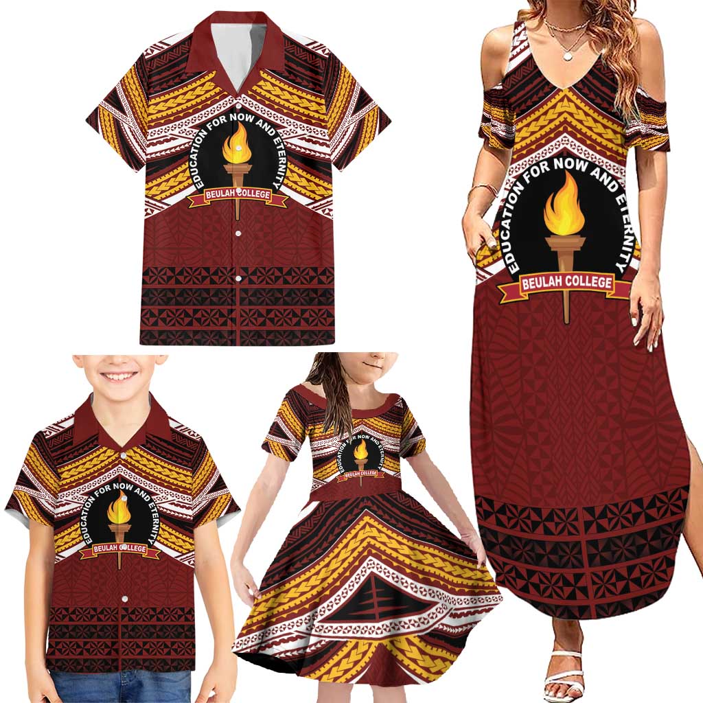 Personalised Tonga Beulah College Family Matching Summer Maxi Dress and Hawaiian Shirt Polynesian Ngatu Tribal LT9 - Polynesian Pride