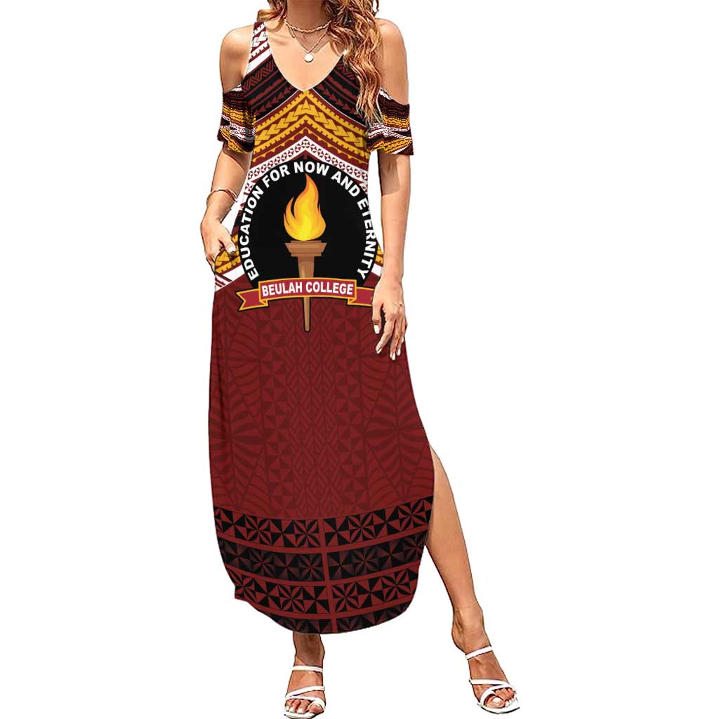 Personalised Tonga Beulah College Family Matching Summer Maxi Dress and Hawaiian Shirt Polynesian Ngatu Tribal LT9 Mom's Dress Red - Polynesian Pride