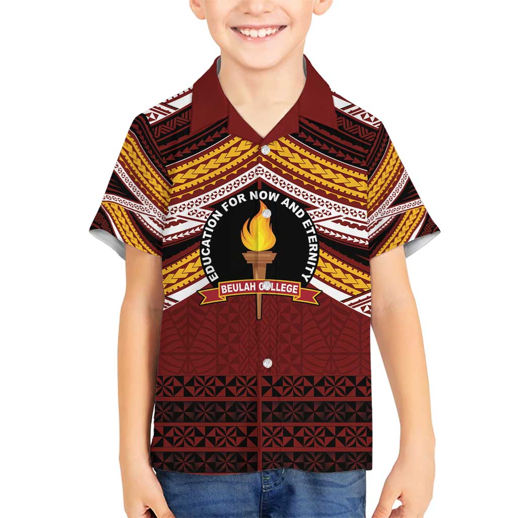 Personalised Tonga Beulah College Family Matching Summer Maxi Dress and Hawaiian Shirt Polynesian Ngatu Tribal LT9 Son's Shirt Red - Polynesian Pride