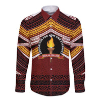 Personalised Tonga Beulah College Long Sleeve Button Shirt Polynesian Ngatu Tribal