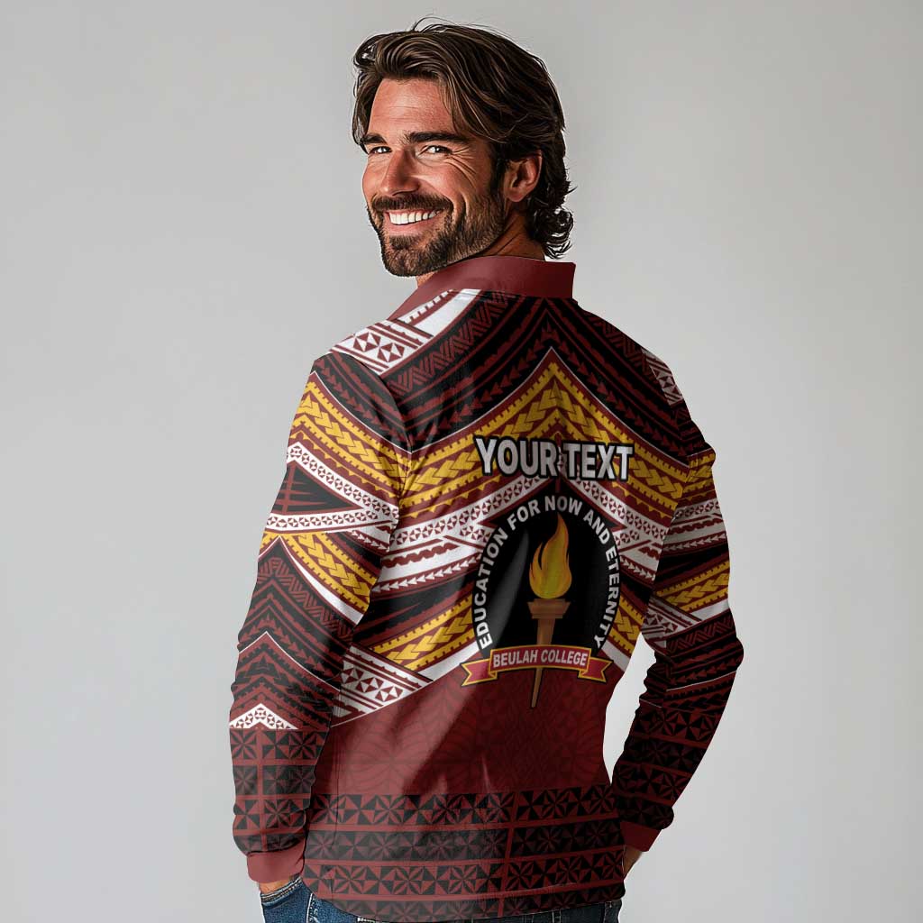 Personalised Tonga Beulah College Long Sleeve Polo Shirt Polynesian Ngatu Tribal