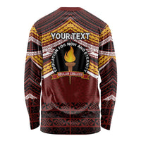 Personalised Tonga Beulah College Long Sleeve Shirt Polynesian Ngatu Tribal