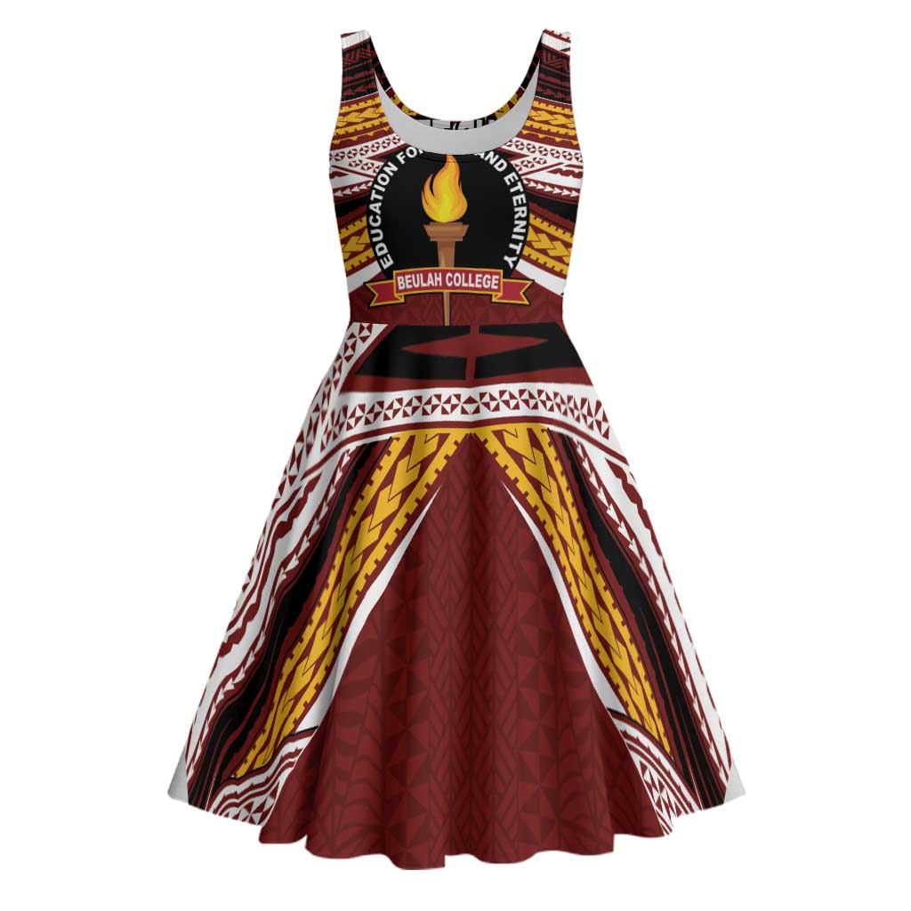 Personalised Tonga Beulah College Midi Dress Polynesian Ngatu Tribal - Polynesian Pride