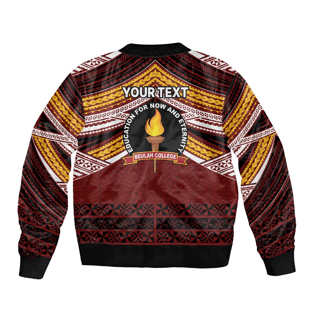 Personalised Tonga Beulah College Sleeve Zip Bomber Jacket Polynesian Ngatu Tribal