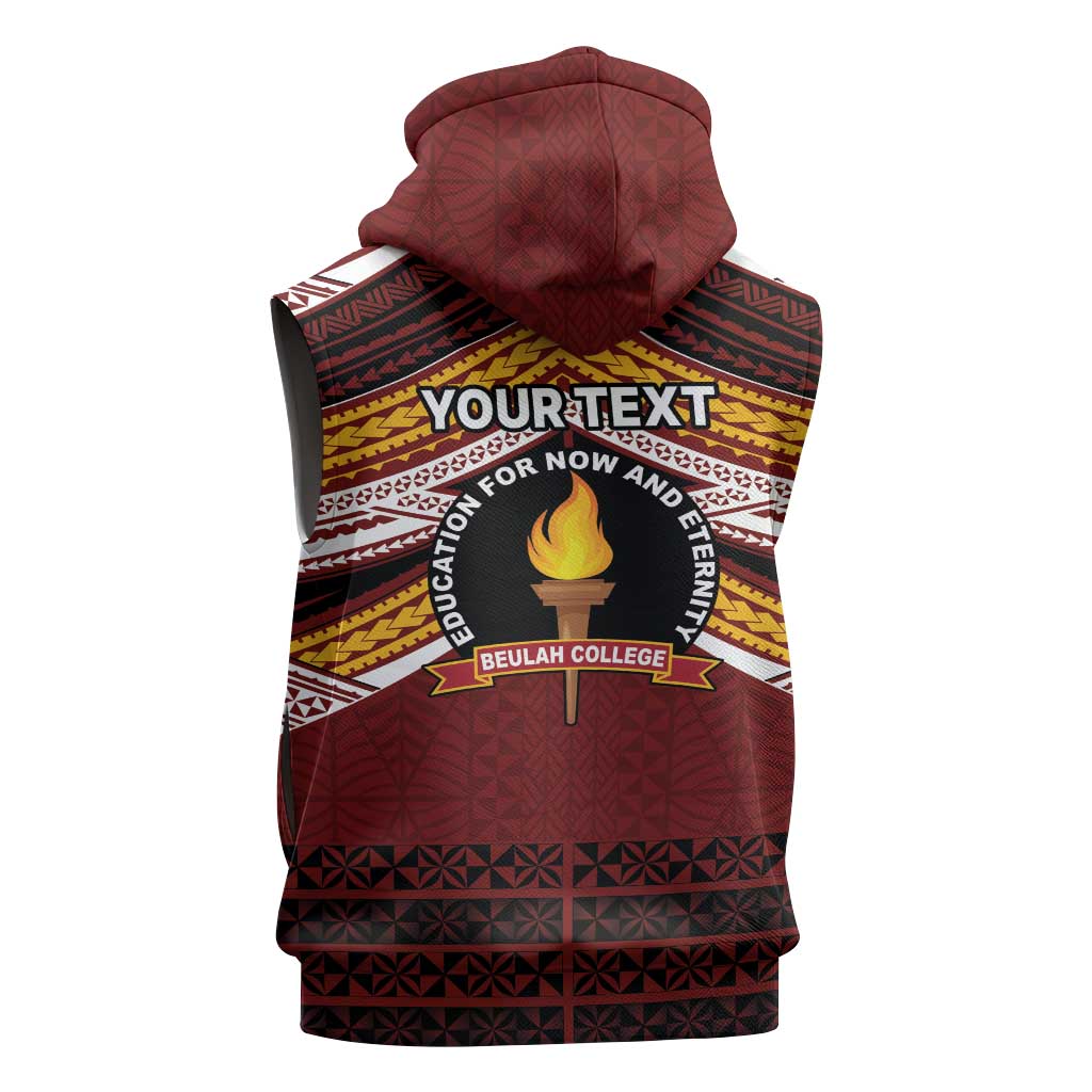 Personalised Tonga Beulah College Sleeveless Zip Hoodie Polynesian Ngatu Tribal - Polynesian Pride