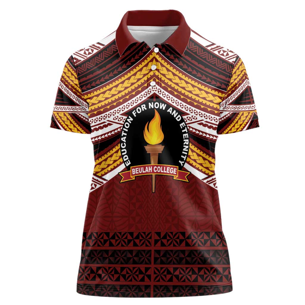 Personalised Tonga Beulah College Women Polo Shirt Polynesian Ngatu Tribal