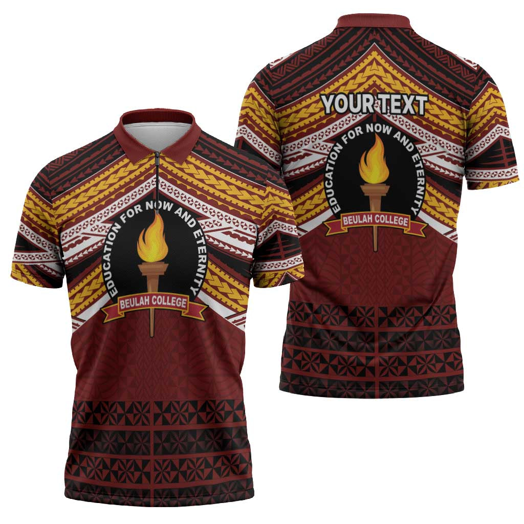Personalised Tonga Beulah College Zipper Polo Shirt Polynesian Ngatu Tribal - Polynesian Pride