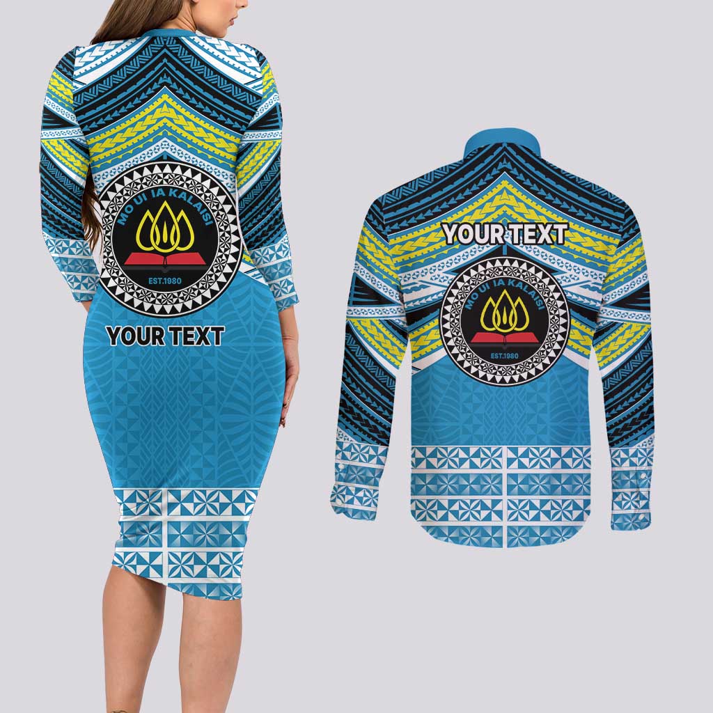 Personalised Tonga Lavengamalie College Couples Matching Long Sleeve Bodycon Dress and Long Sleeve Button Shirt Polynesian Ngatu Tribal LT9 - Polynesian Pride