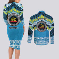 Personalised Tonga Lavengamalie College Couples Matching Long Sleeve Bodycon Dress and Long Sleeve Button Shirt Polynesian Ngatu Tribal LT9 - Polynesian Pride