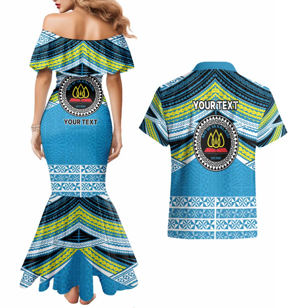 Personalised Tonga Lavengamalie College Couples Matching Mermaid Dress and Hawaiian Shirt Polynesian Ngatu Tribal LT9 - Polynesian Pride