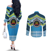Personalised Tonga Lavengamalie College Couples Matching Off The Shoulder Long Sleeve Dress and Long Sleeve Button Shirt Polynesian Ngatu Tribal LT9 - Polynesian Pride