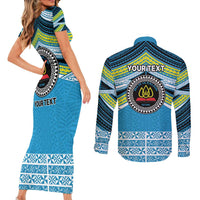Personalised Tonga Lavengamalie College Couples Matching Short Sleeve Bodycon Dress and Long Sleeve Button Shirt Polynesian Ngatu Tribal LT9 - Polynesian Pride