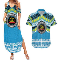 Personalised Tonga Lavengamalie College Couples Matching Summer Maxi Dress and Hawaiian Shirt Polynesian Ngatu Tribal LT9 Blue - Polynesian Pride