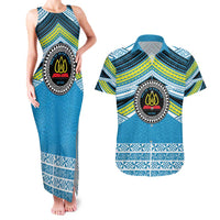 Personalised Tonga Lavengamalie College Couples Matching Tank Maxi Dress and Hawaiian Shirt Polynesian Ngatu Tribal LT9 Blue - Polynesian Pride