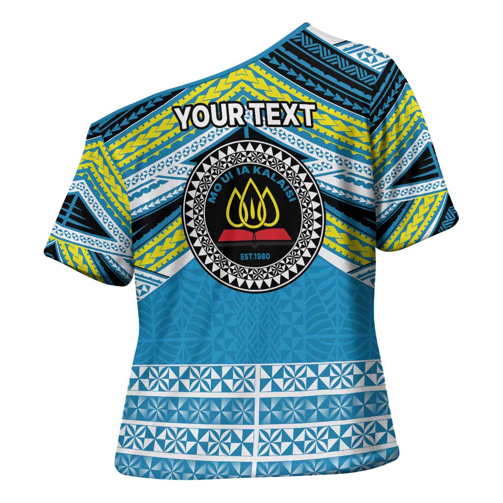Personalised Tonga Lavengamalie College Cross Shoulder Shirt Polynesian Ngatu Tribal - Polynesian Pride