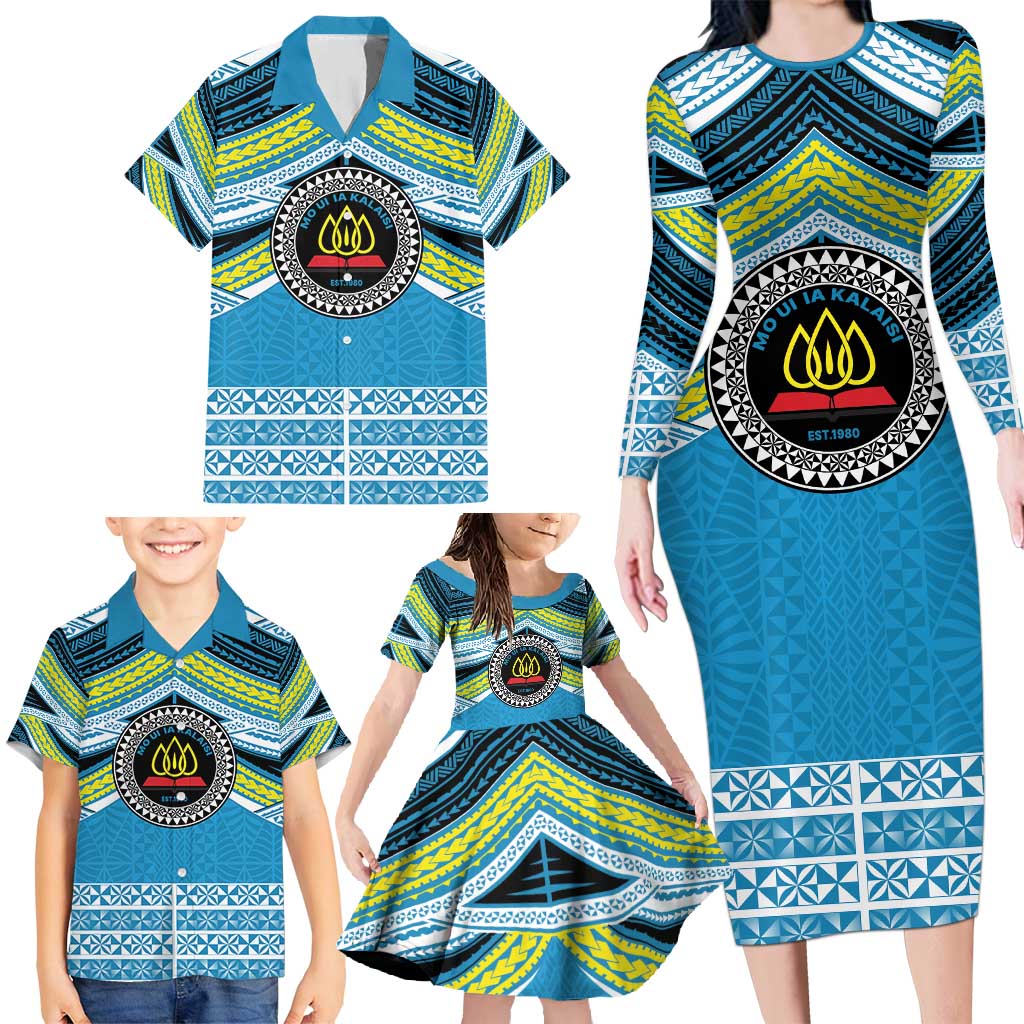 Personalised Tonga Lavengamalie College Family Matching Long Sleeve Bodycon Dress and Hawaiian Shirt Polynesian Ngatu Tribal LT9 - Polynesian Pride