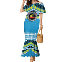 Personalised Tonga Lavengamalie College Family Matching Mermaid Dress and Hawaiian Shirt Polynesian Ngatu Tribal LT9 Mom's Dress Blue - Polynesian Pride