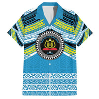 Personalised Tonga Lavengamalie College Family Matching Off The Shoulder Long Sleeve Dress and Hawaiian Shirt Polynesian Ngatu Tribal LT9 Dad's Shirt - Short Sleeve Blue - Polynesian Pride