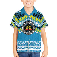 Personalised Tonga Lavengamalie College Family Matching Off Shoulder Maxi Dress and Hawaiian Shirt Polynesian Ngatu Tribal LT9 Son's Shirt Blue - Polynesian Pride