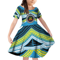 Personalised Tonga Lavengamalie College Family Matching Off Shoulder Short Dress and Hawaiian Shirt Polynesian Ngatu Tribal LT9 Daughter's Dress Blue - Polynesian Pride