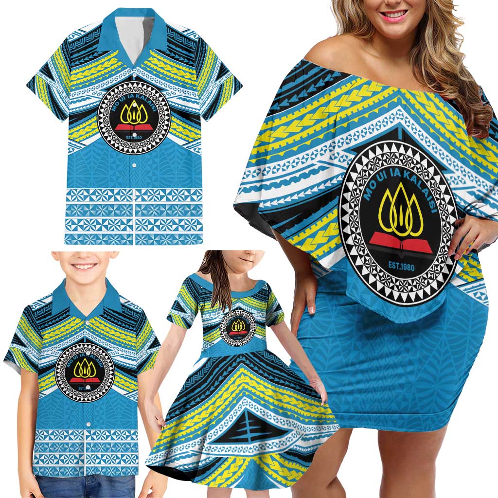 Personalised Tonga Lavengamalie College Family Matching Off Shoulder Short Dress and Hawaiian Shirt Polynesian Ngatu Tribal LT9 - Polynesian Pride