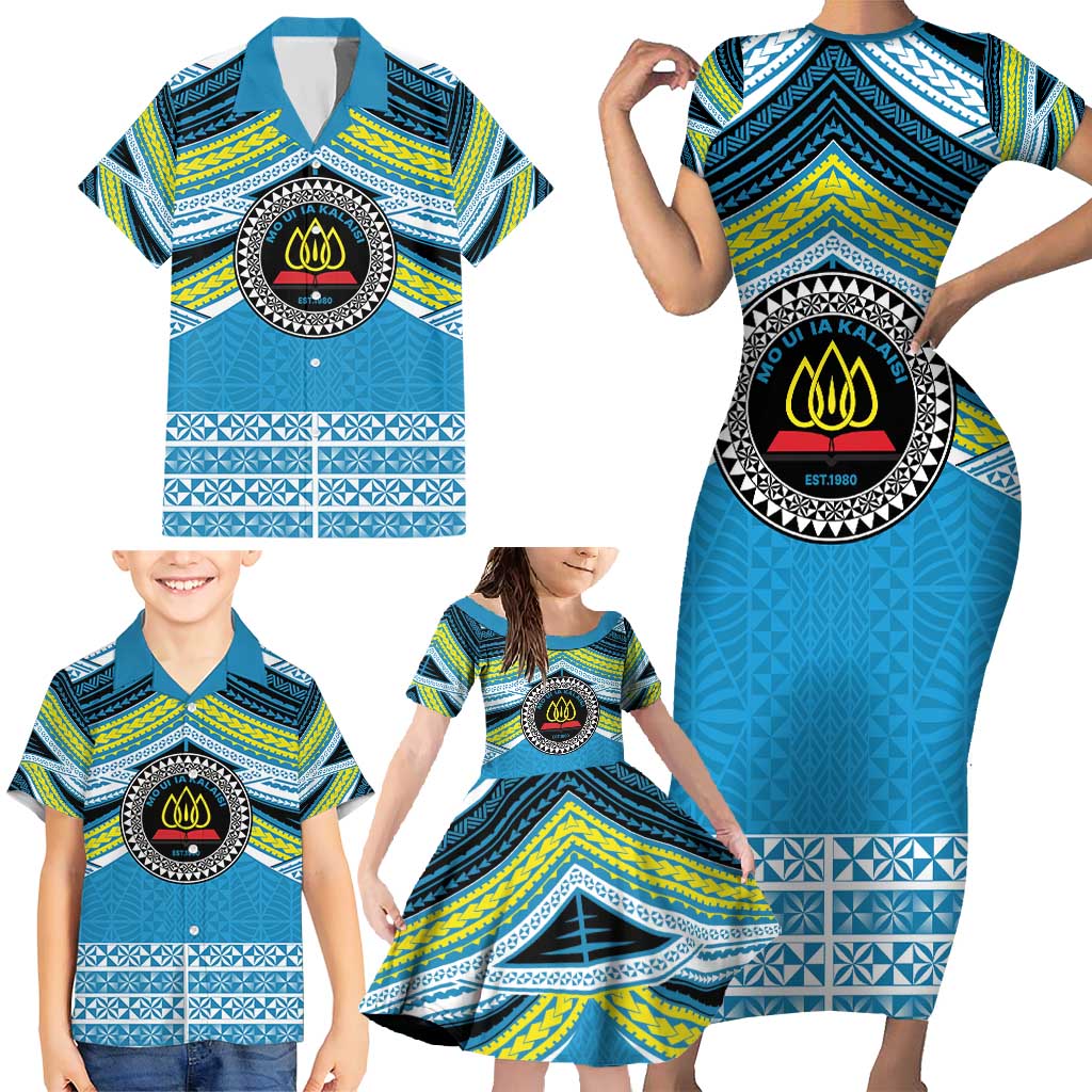 Personalised Tonga Lavengamalie College Family Matching Short Sleeve Bodycon Dress and Hawaiian Shirt Polynesian Ngatu Tribal LT9 - Polynesian Pride