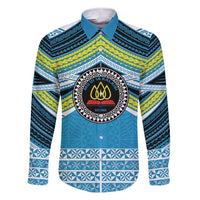 Personalised Tonga Lavengamalie College Family Matching Short Sleeve Bodycon Dress and Hawaiian Shirt Polynesian Ngatu Tribal LT9 Dad's Shirt - Long Sleeve Blue - Polynesian Pride