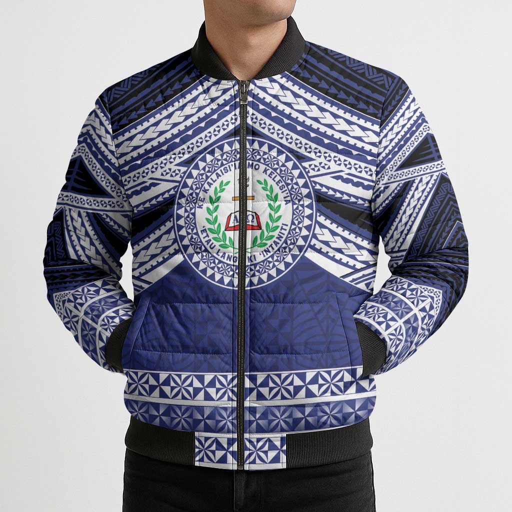 Personalised Tonga Sia'atoutai Theological College Bomber Puffer Jacket Polynesian Ngatu Tribal - Polynesian Pride
