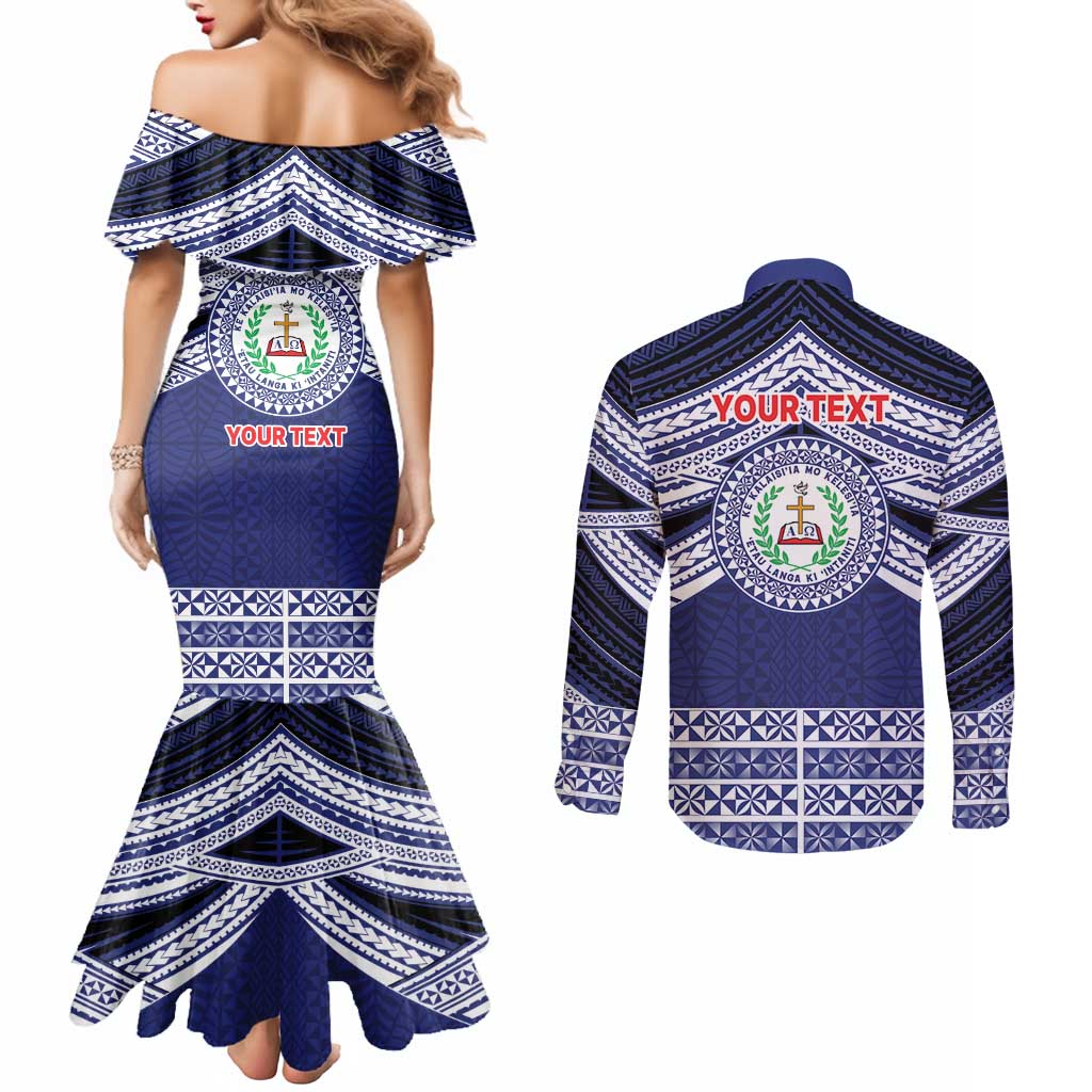 Personalised Tonga Sia'atoutai Theological College Couples Matching Mermaid Dress and Long Sleeve Button Shirt Polynesian Ngatu Tribal LT9 - Polynesian Pride