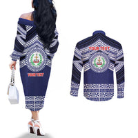 Personalised Tonga Sia'atoutai Theological College Couples Matching Off The Shoulder Long Sleeve Dress and Long Sleeve Button Shirt Polynesian Ngatu Tribal LT9 - Polynesian Pride