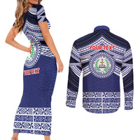Personalised Tonga Sia'atoutai Theological College Couples Matching Short Sleeve Bodycon Dress and Long Sleeve Button Shirt Polynesian Ngatu Tribal LT9 - Polynesian Pride