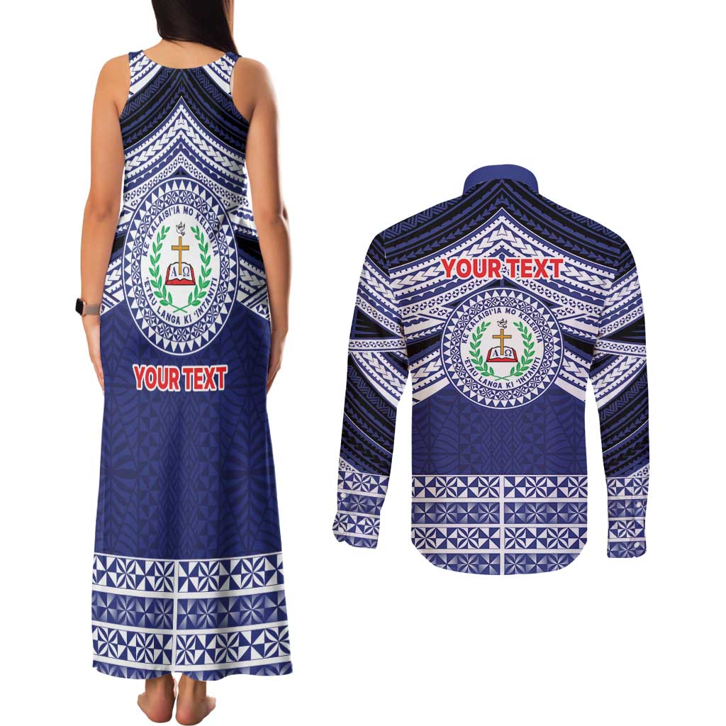 Personalised Tonga Sia'atoutai Theological College Couples Matching Tank Maxi Dress and Long Sleeve Button Shirt Polynesian Ngatu Tribal LT9 - Polynesian Pride