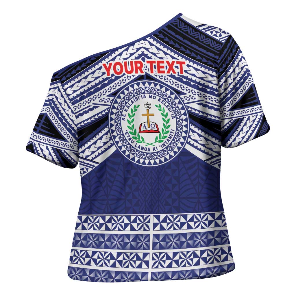 Personalised Tonga Sia'atoutai Theological College Cross Shoulder Shirt Polynesian Ngatu Tribal - Polynesian Pride